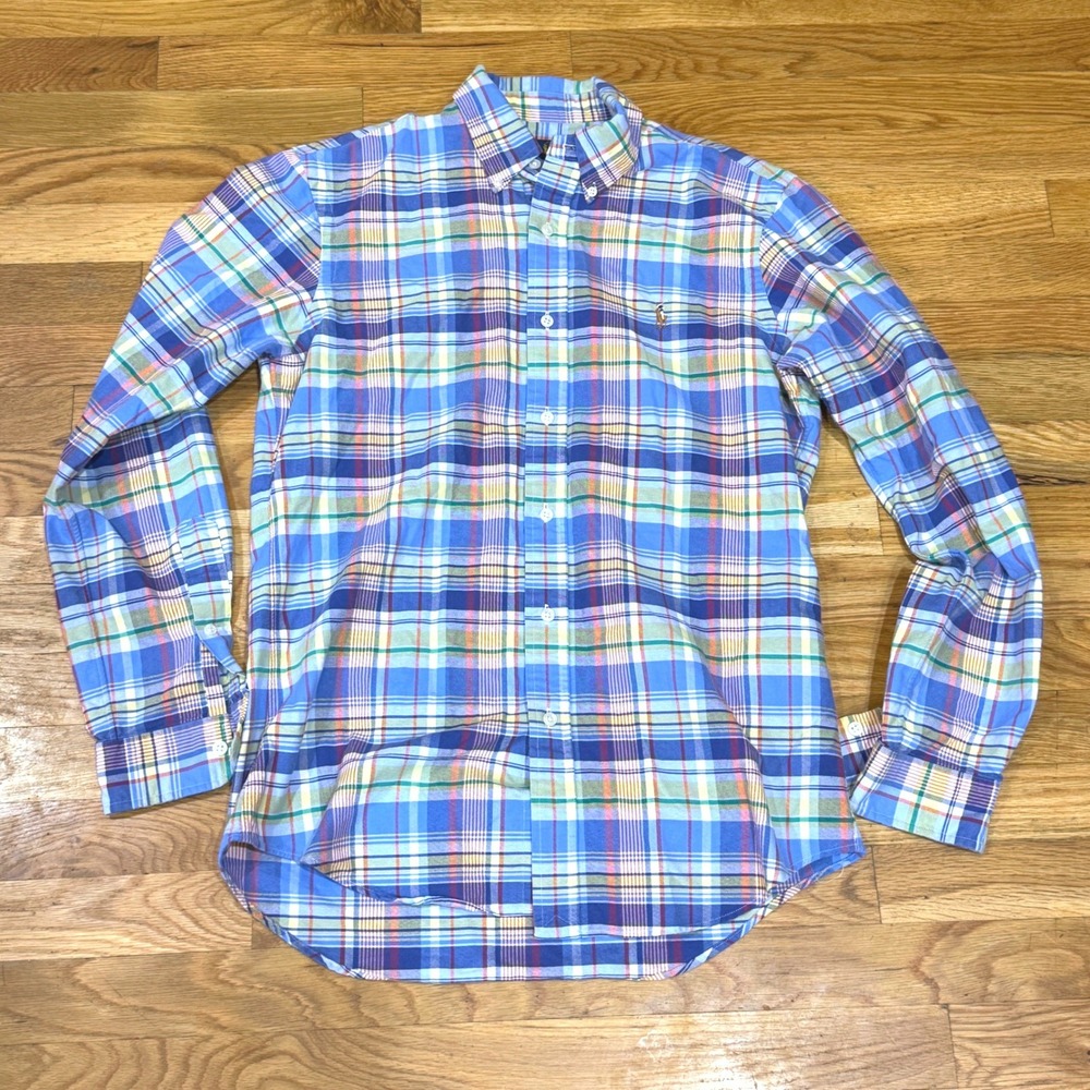 Ralph Lauren Mens Small Blue Multi Color Plaid Button Down Long Sleeve Shirt